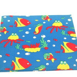Vtg Blue With Red & Yellow Fish Marine Gift Wrapping Paper One Sheet  30" X 20”